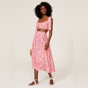 Solid & Striped Lucy Zebra Midi Skirt Size XS Pink, White, Orange Multi